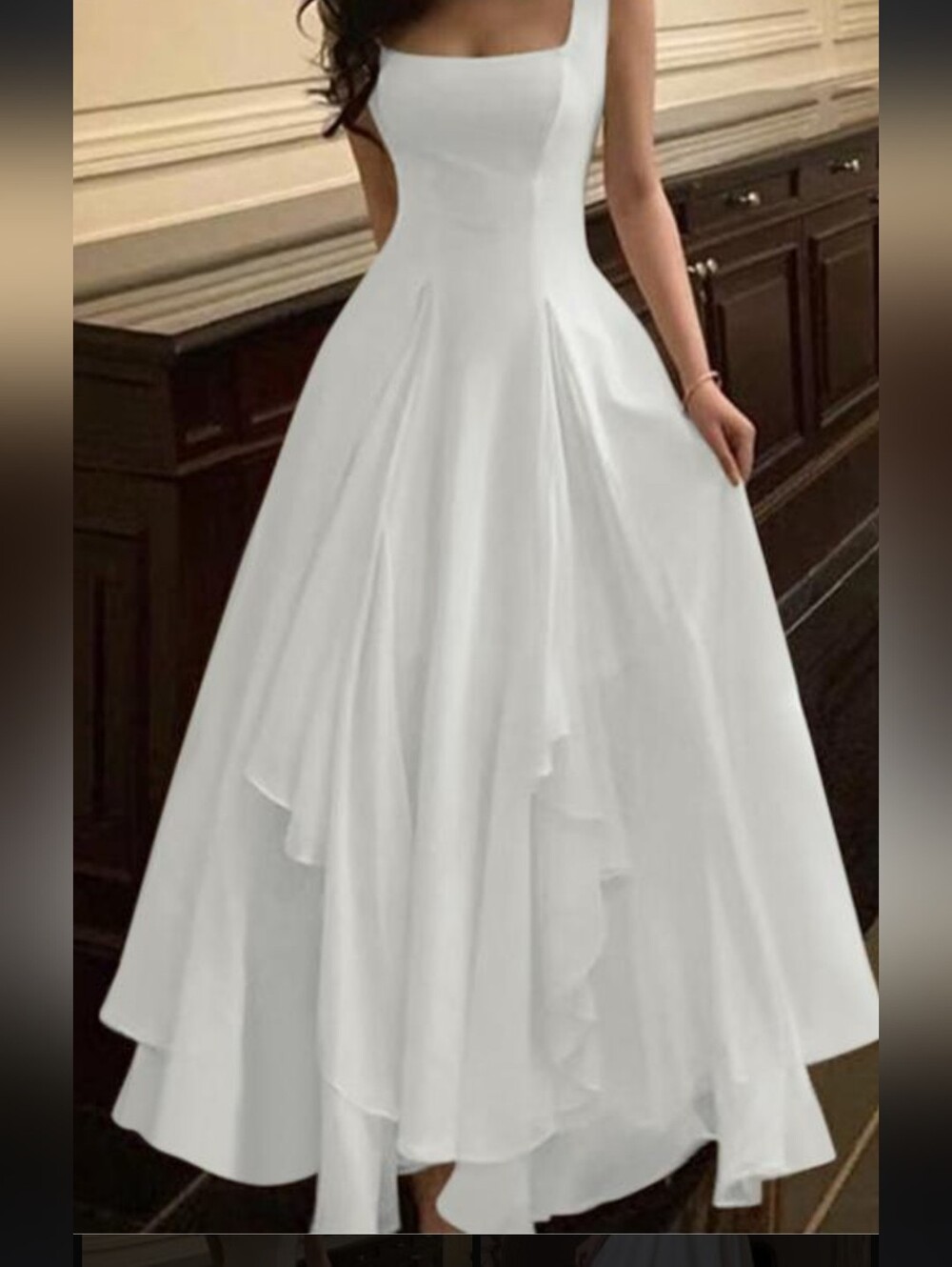 Elegant White Square-Neck A-Line Wedding Dress